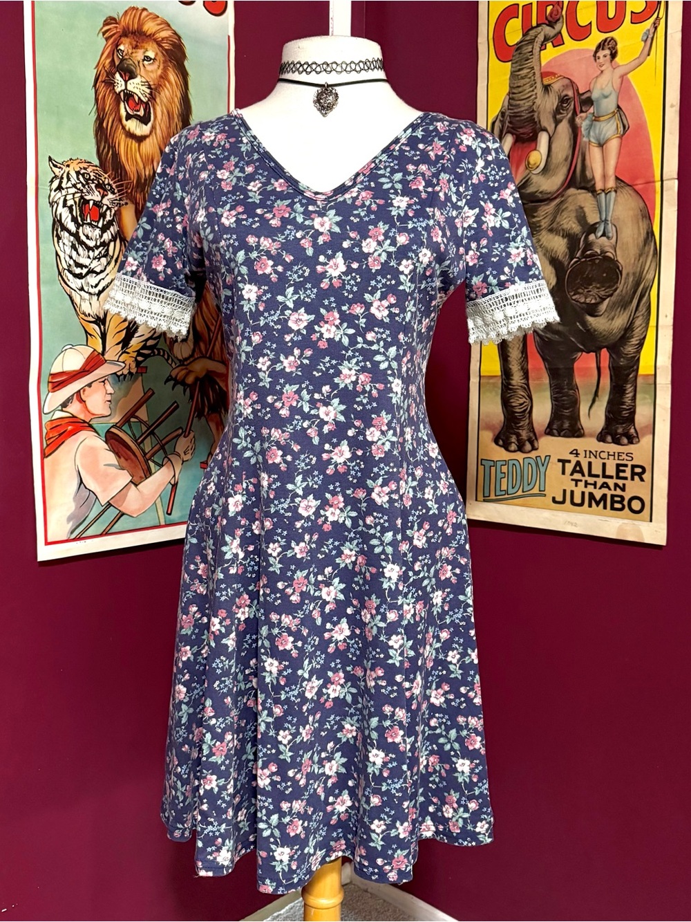 Med Vintage 90s Imagine No Boundaries Floral Dress With Lace Sleeves